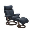 Grande Classic Recliner & Footstool - Paloma Oxford blue leather · Paloma Oxford blue leather · Walnut wood