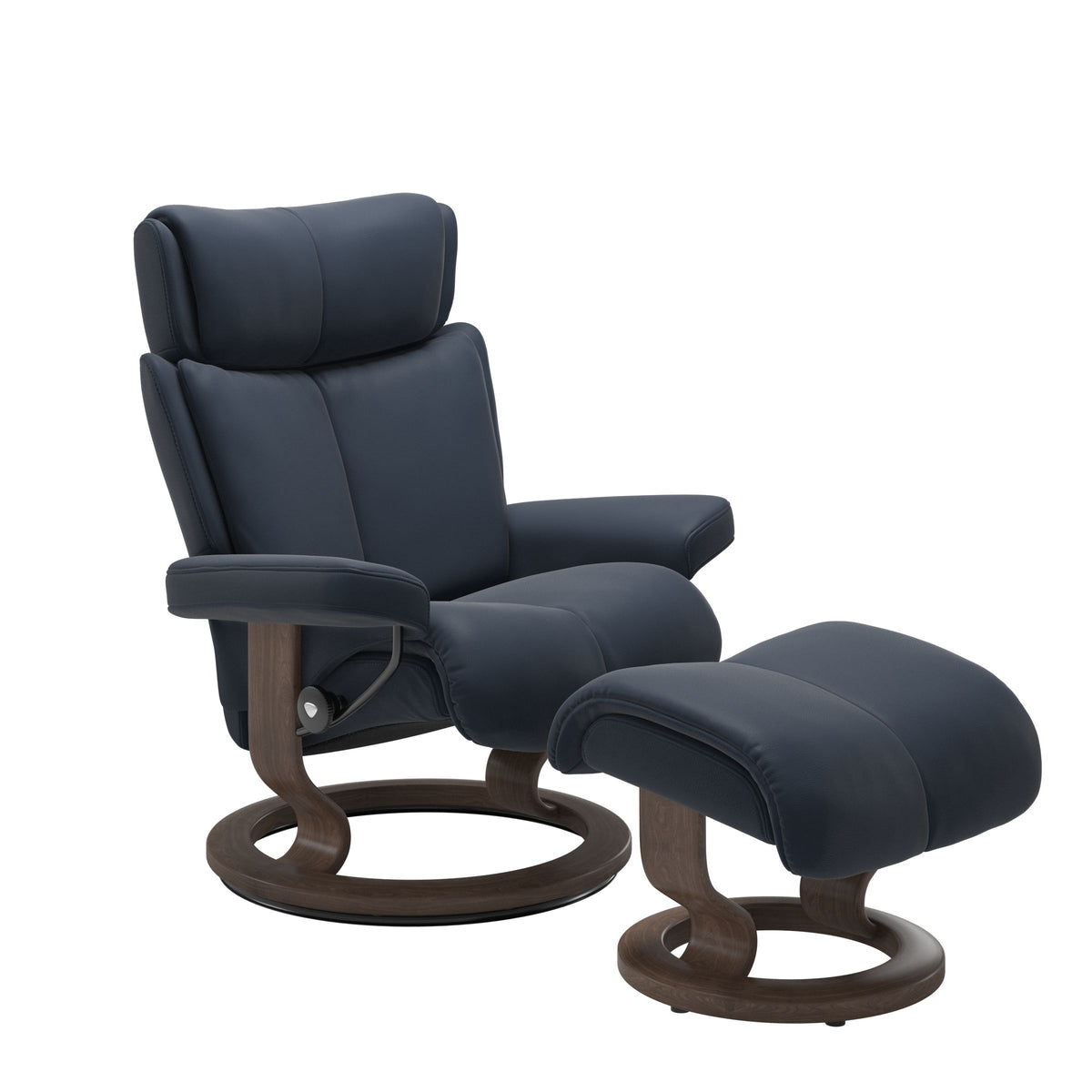 Grande Classic Recliner & Footstool - Paloma Oxford blue leather · Paloma Oxford blue leather · Walnut wood