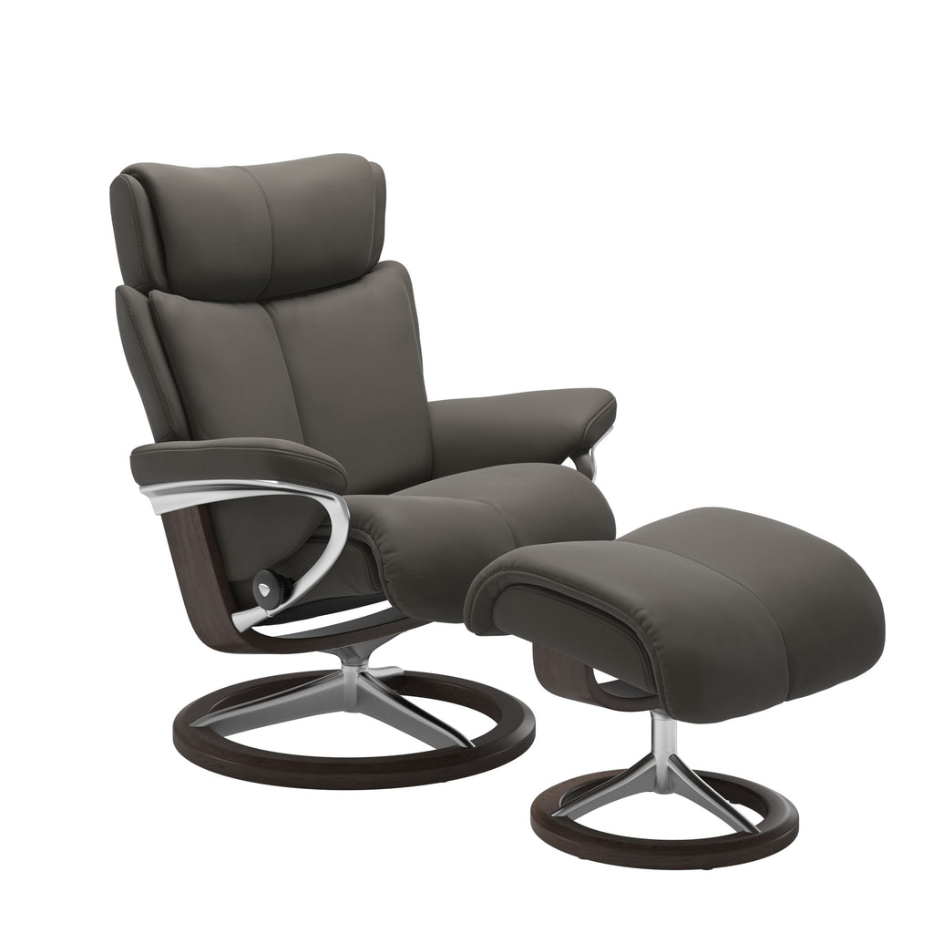 Grande Signature Recliner & Footstool - Paloma Metal grey leather · Paloma Metal grey leather · Wenge wood