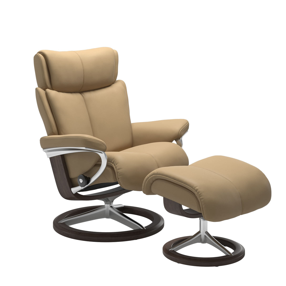 Grande Signature Recliner & Footstool - Paloma Sand leather · Paloma Sand leather · Wenge wood