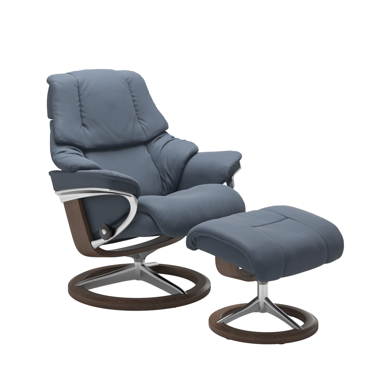Retreat Signature Recliner & Footstool - Paloma Sparrow blue leather · Paloma Sparrow blue leather · Walnut wood