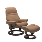 Serene Classic Recliner & Footstool - Batick Latte leather · Batick Latte leather · Wenge wood