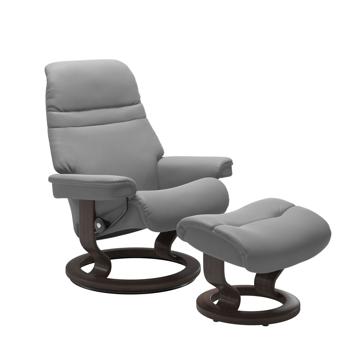 Serene Classic Recliner & Footstool - Batick Wild dove leather · Batick Wild dove leather · Wenge wood