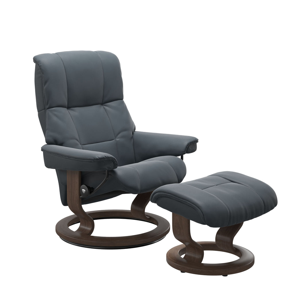 Haven Classic Recliner & Footstool - Batick Atlantic blue leather · Batick Atlantic blue leather · Walnut wood