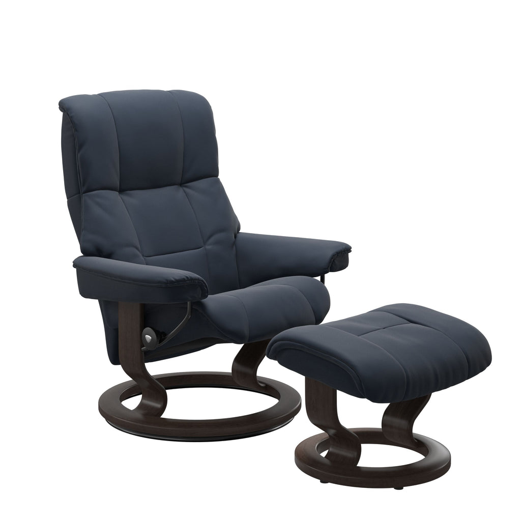 Haven Classic Recliner & Footstool - Paloma Oxford blue leather · Paloma Oxford blue leather · Wenge wood