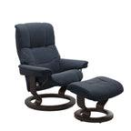 Haven Classic Recliner & Footstool - Paloma Oxford blue leather · Paloma Oxford blue leather · Wenge wood