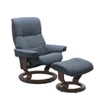 Haven Classic Recliner & Footstool - Paloma Sparrow blue leather · Paloma Sparrow blue leather · Walnut wood