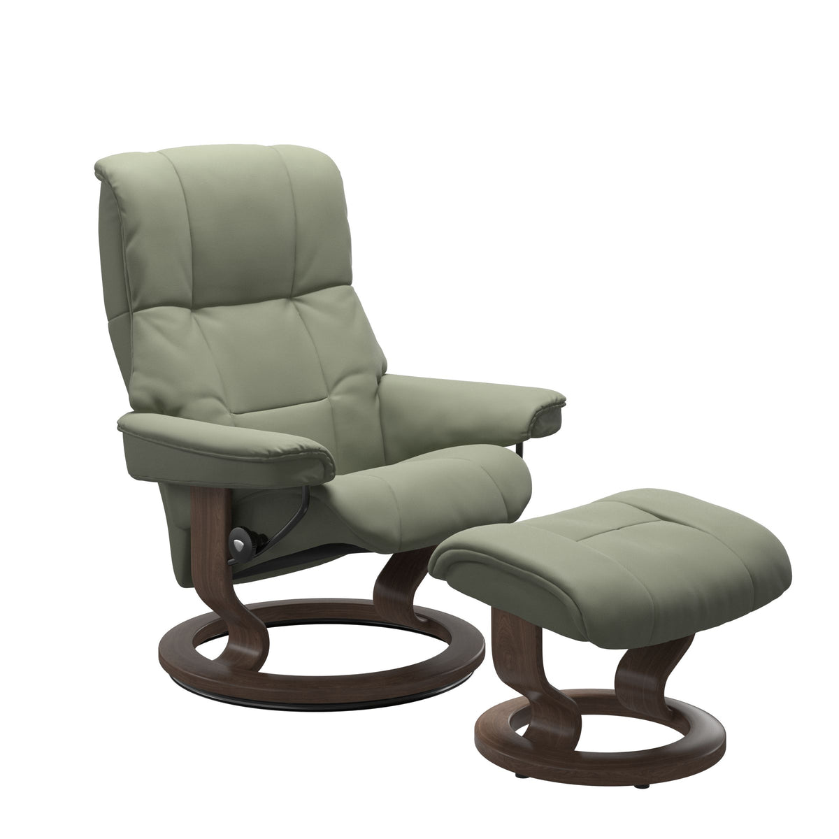 Haven Classic Recliner & Footstool - Paloma Shadow green leather · Paloma Shadow green leather · Walnut wood