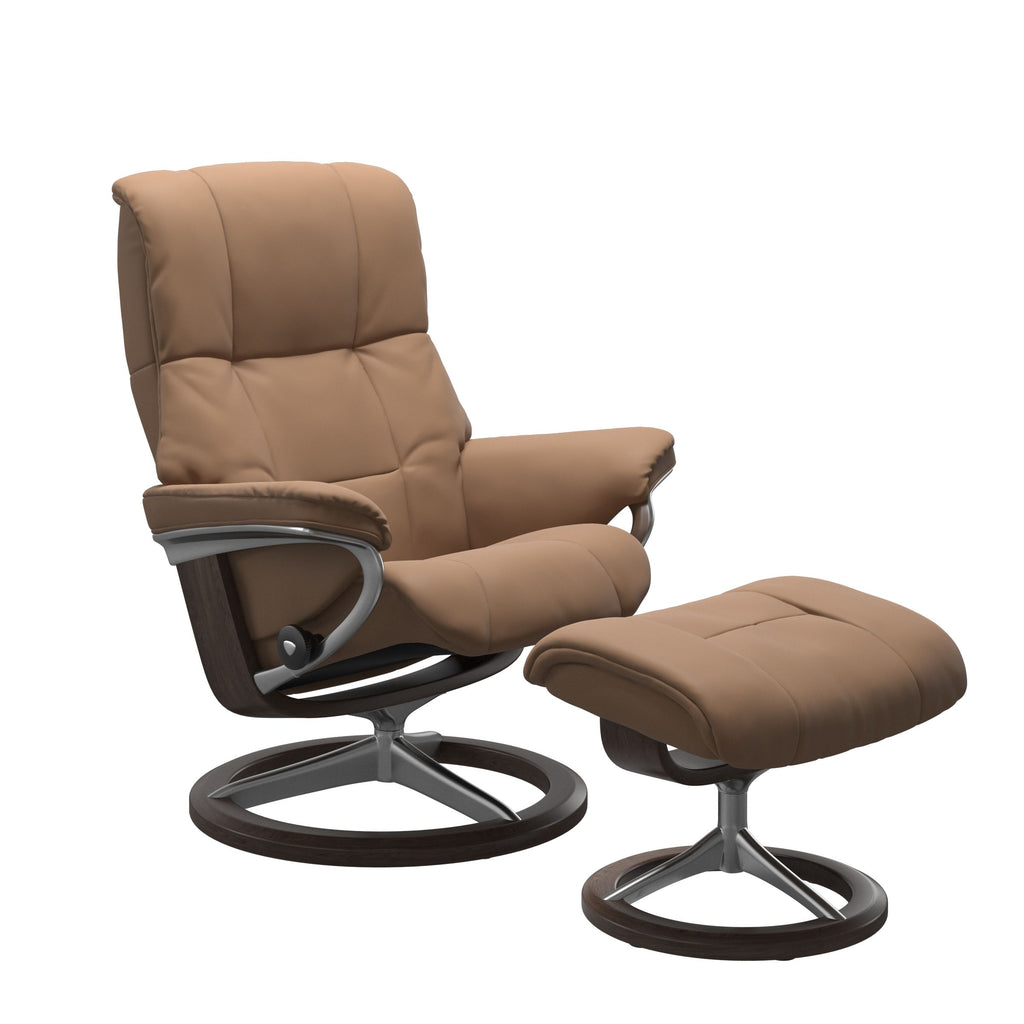 Haven Signature Recliner & Footstool - Batick Latte leather · Batick Latte leather · Wenge wood