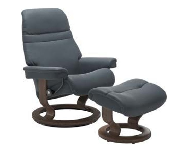 Serene Classic Recliner & Footstool - Batick Atlantic blue leather - view 5