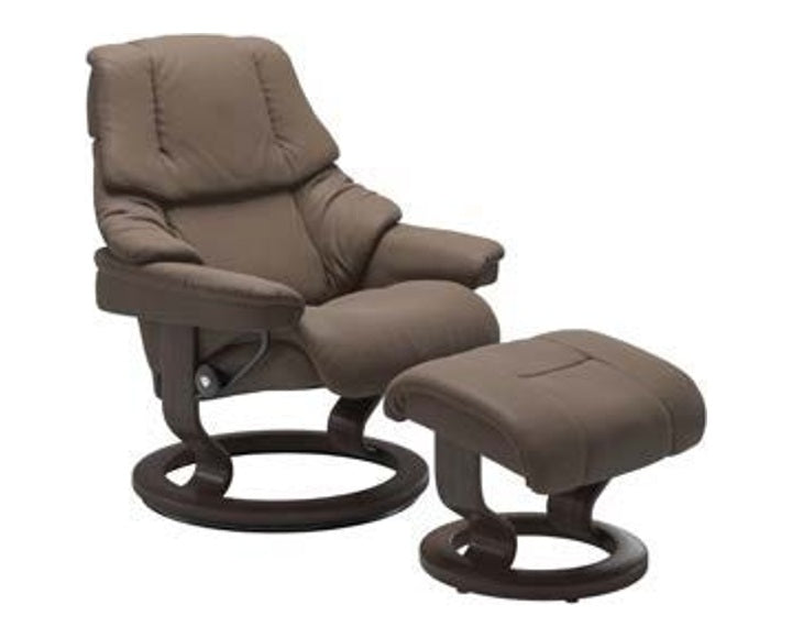 Retreat Classic Recliner & Footstool - Cori Mole leather · Cori Mole leather · Wenge wood