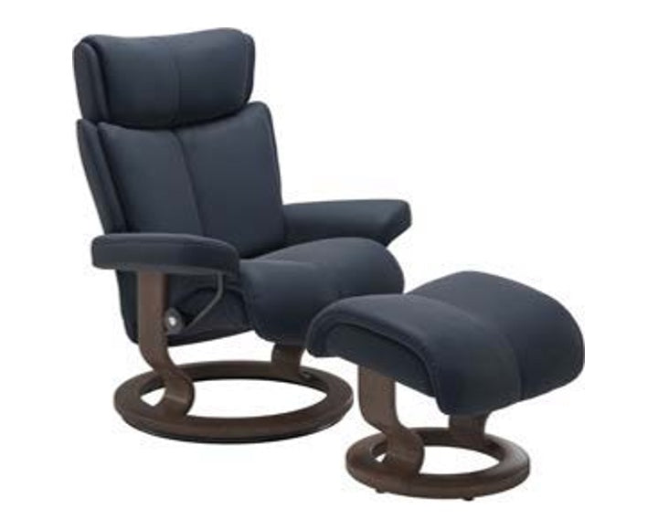 Grande Classic Recliner & Footstool - Paloma Oxford blue leather - view 5