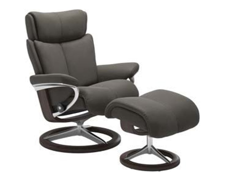 Grande Signature Recliner & Footstool - Paloma Metal grey leather - view 5