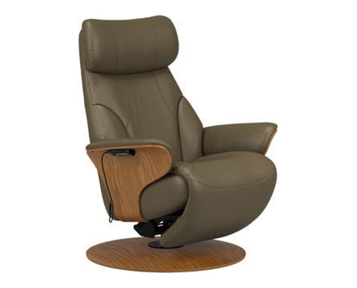Arc Power Recliner - Forest green leather · Forest green leather · Teak wood
