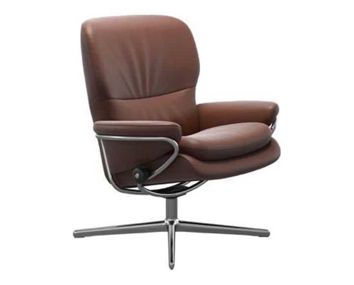 Vista Cross-base Lounge Chair - Copper leather · Copper leather · Polished metal