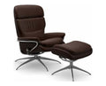 Vista Star-base Recliner & Footstool - Espresso leather · Espresso leather · Polished metal