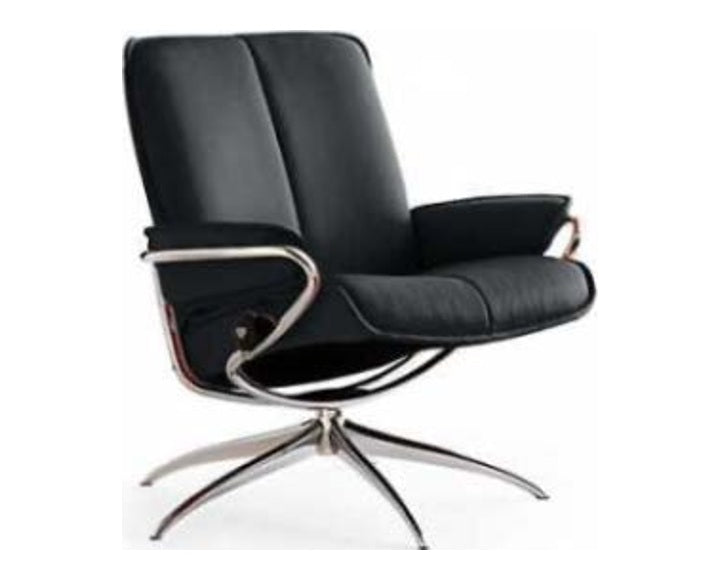 City Low-back Lounge Chair - Black leather · Black leather · Chrome