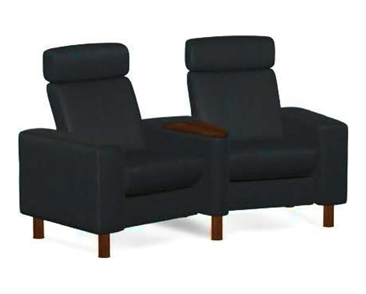 Arion High-back Sofa - Black leather · Black leather · Round wood legs