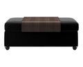 Double Ottoman with Table - Black leather · Black leather · Wenge wood