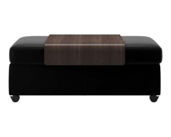 Double Ottoman with Table - Black leather · Black leather · Wenge wood